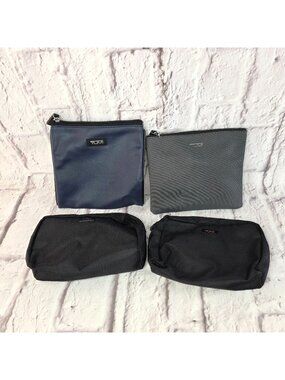 Tumi Delta Airlines Amenity Kits Set Of 4 Travel Pouches Black Gray Blue Nylon